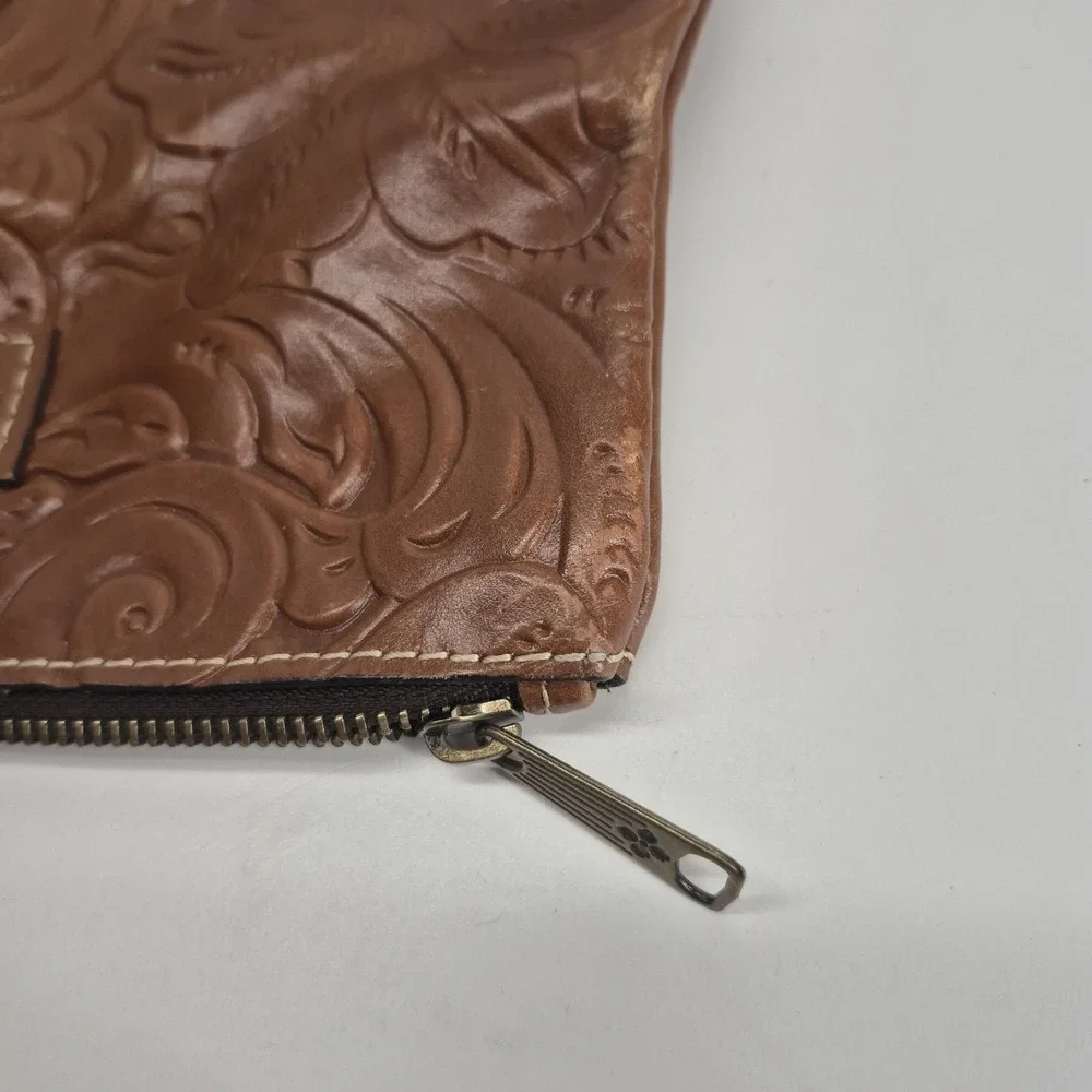 Patricia Nash Valerie Fold Over Wristlet Brown Tan Tooled Leather Finish